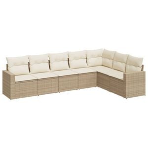 vidaXL 7 Piece Garden Sofa Set with Cushions Beige Poly Rattan