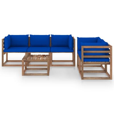 vidaXL 6 Piece Garden Lounge Set with Blue Cushions