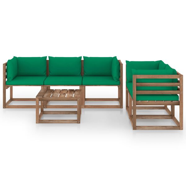 vidaXL 6 Piece Garden Lounge Set with Green Cushions