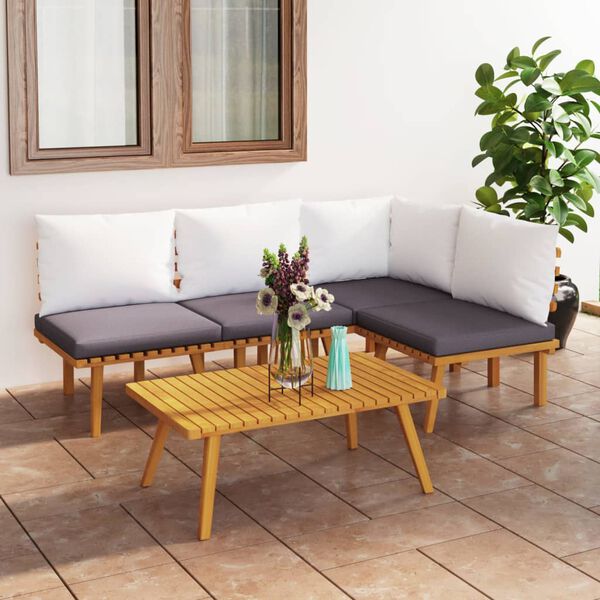 vidaXL 5 Piece Garden Lounge Set with Cushions Solid Wood Acacia