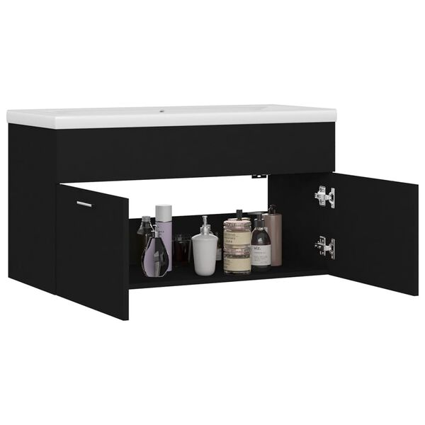 vidaXL Sink Cabinet with Built-in Basin Black Engineered Wood