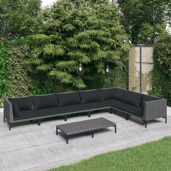 vidaXL 8 Piece Garden Lounge Set with Cushions Poly Rattan Dark Grey