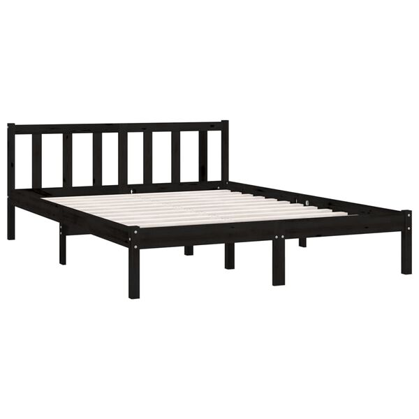 vidaXL Bed Frame without Mattress Black Solid Wood Pine King Size
