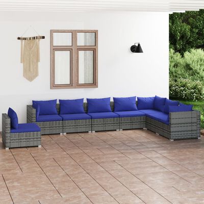 vidaXL 8 Piece Garden Lounge Set with Cushions Poly Rattan Grey