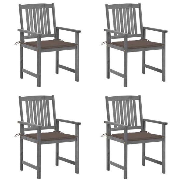 vidaXL Garden Chairs with Cushions 4 pcs Grey Solid Acacia Wood