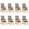 vidaXL Reclining Folding Chairs 8 pcs Black Solid Wood Acacia