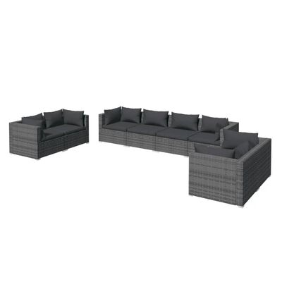 vidaXL 8 Piece Garden Lounge Set with Cushions Poly Rattan Grey