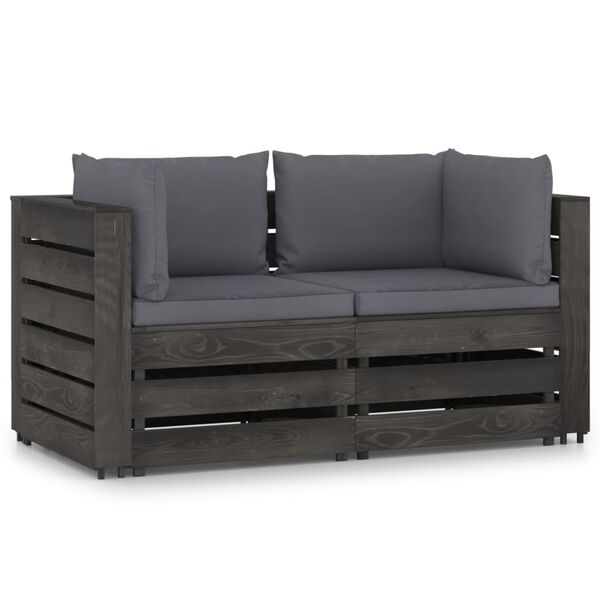 vidaXL 2-Seater Garden Sofa with Cushions Grey Impregnated Wood
