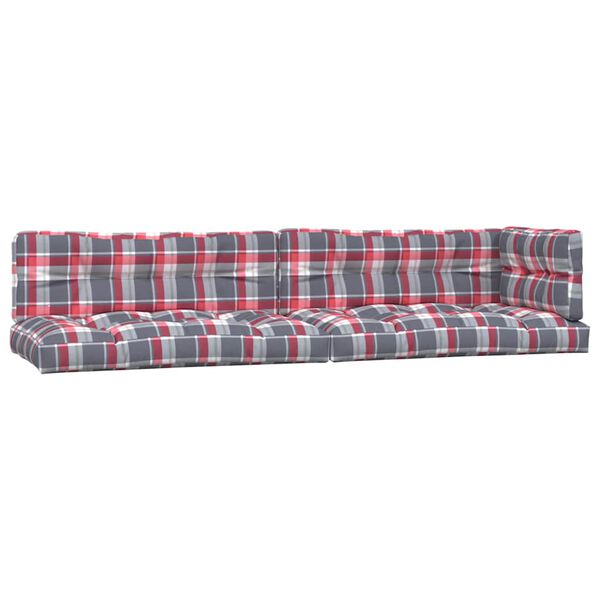 vidaXL Pallet Cushions 5 pcs Red Check Pattern Fabric