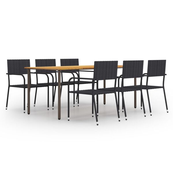 vidaXL 7 Piece Garden Dining Set Poly Rattan Black