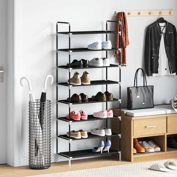 vidaXL Shoe Rack with 8 Shelves Metal and Non-woven Fabric Black