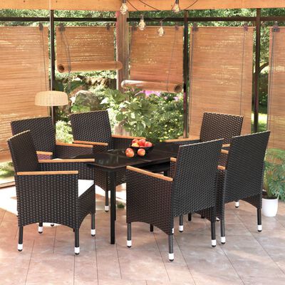 vidaXL 7 Piece Outdoor Dining Set with Cushions Black