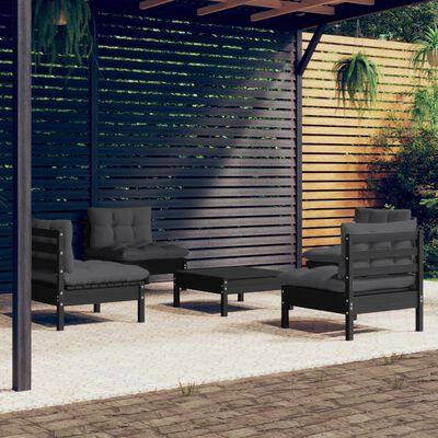 vidaXL 5 Piece Garden Lounge Set with Anthracite Cushions Pinewood