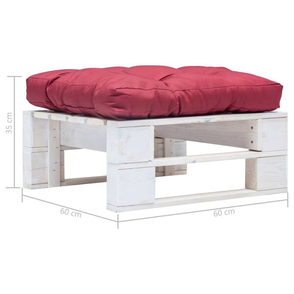 vidaXL Garden Pallet Ottoman with Red Cushion White Wood