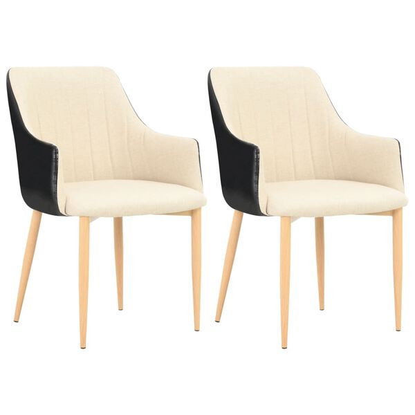 vidaXL Dining Chairs 2 pcs Black and Cream Fabric
