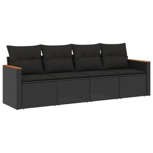vidaXL 4 Piece Garden Sofa Set with Cushions Black Poly Rattan