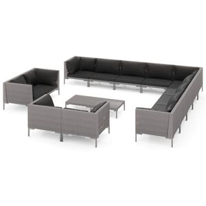 vidaXL Garden Lounge Set | Rattan: Dark Grey, Cushions: Black