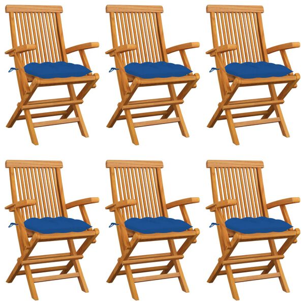 vidaXL Garden Chairs with Blue Cushions 6 pcs Solid Teak Wood