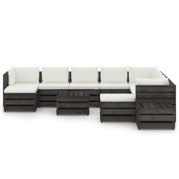 vidaXL 12 Piece Garden Lounge Set with Cushions Grey Impregnated Wood