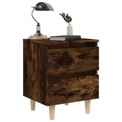 vidaXL Bed Cabinet with Solid Wood Legs Smoked Oak 40x35x50 cm