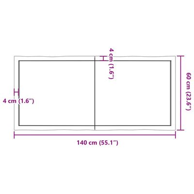 vidaXL Table Top Light Brown 140x60x(2-4)cm Treated Solid Wood Live Edge