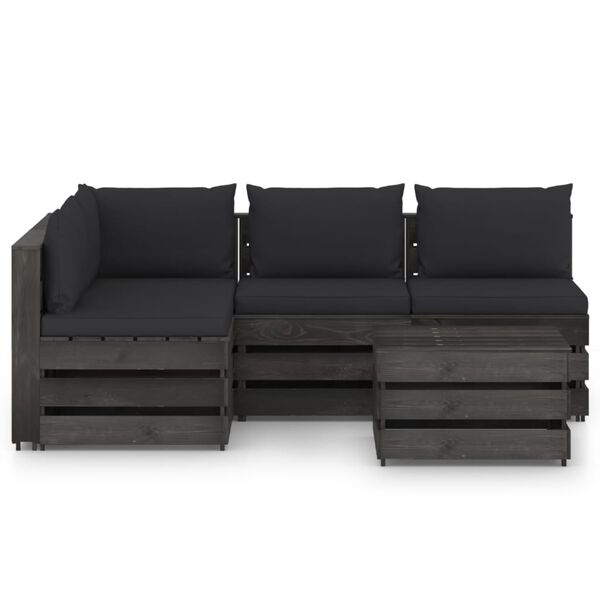 vidaXL 5 Piece Garden Lounge Set with Cushions Grey Impregnated Wood