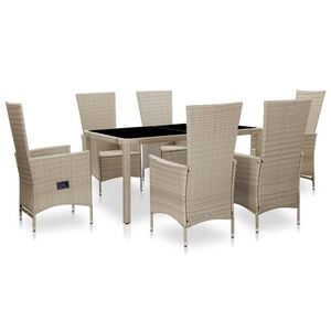 vidaXL Outdoor Dining Set | Beige | PE Rattan | 75 x 150 cm | Height-Adjustable