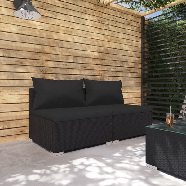 vidaXL 2 Piece Garden Lounge Set with Cushions Poly Rattan Black