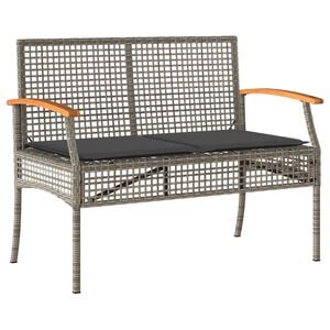 vidaXL Garden Bench with Cushion Grey Poly Rattan Acacia Wood