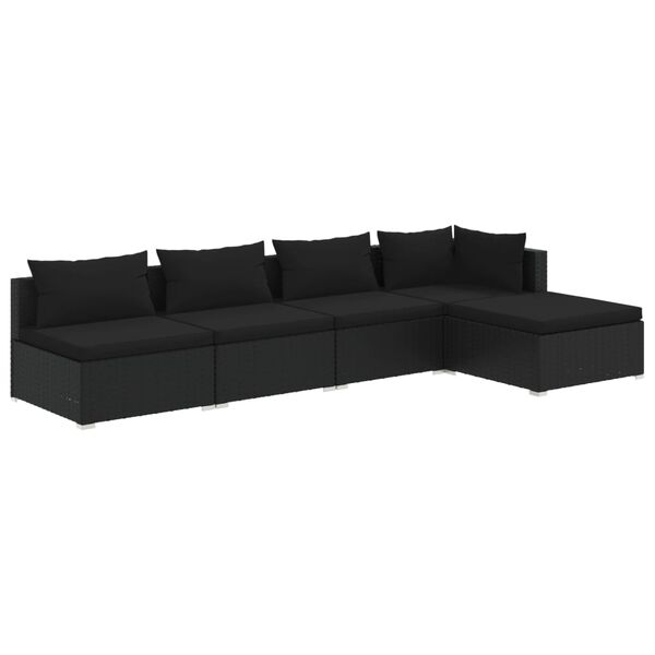 vidaXL 5 Piece Garden Lounge Set with Cushions Poly Rattan Black