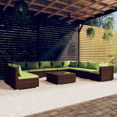 vidaXL 11 Piece Garden Lounge Set with Cushions Brown Poly Rattan