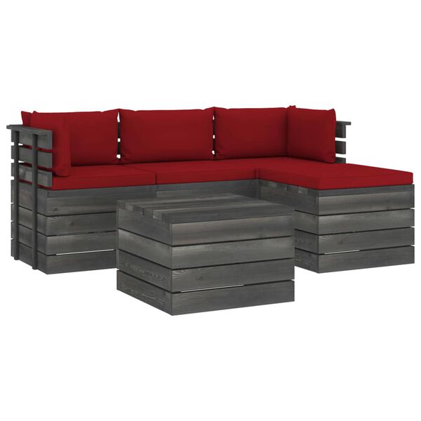 vidaXL 5 Piece Garden Pallet Lounge Set with Cushions Solid Pinewood