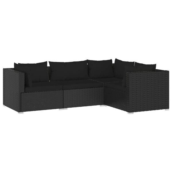 vidaXL 4 Piece Garden Lounge Set with Cushions Poly Rattan Black