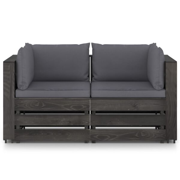 vidaXL 2-Seater Garden Sofa with Cushions Grey Impregnated Wood