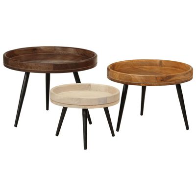 vidaXL Round Coffee Tables 3 pcs Solid Wood Mango