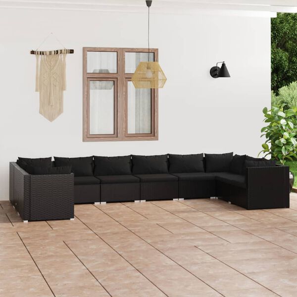 vidaXL 10 Piece Garden Lounge Set with Cushions Poly Rattan Black