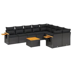 vidaXL 10 Piece Garden Sofa Set with Cushions Black Poly Rattan