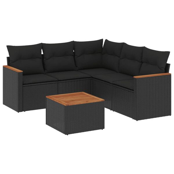 vidaXL 6 Piece Garden Sofa Set with Cushions Black Poly Rattan