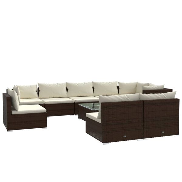 vidaXL 10 Piece Garden Lounge Set with Cushions Poly Rattan Brown