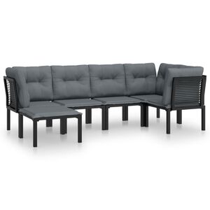 vidaXL 6 Piece Garden Lounge Set Black and Grey Poly Rattan