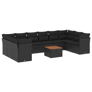vidaXL 11 Piece Garden Sofa Set with Cushions Black Poly Rattan