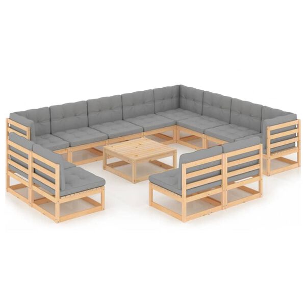 vidaXL 13 Piece Garden Lounge Set with Cushions Solid Pinewood