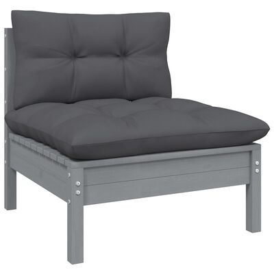 vidaXL 13 Piece Garden Lounge Set with Cushions Grey Pinewood