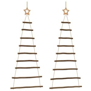 vidaXL&nbsp;Hanging Christmas Trees with Top Stars 2 pcs 55x120 cm Natural Branch