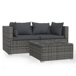 vidaXL Garden Lounge Set | Grey | PE rattan | 3 Piece Set |  Modular
