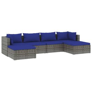 vidaXL 6 Piece Garden Lounge Set with Cushions Poly Rattan Grey