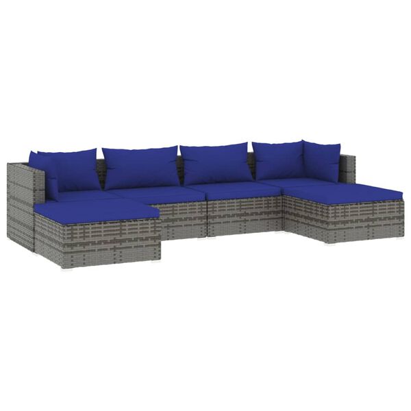 vidaXL 6 Piece Garden Lounge Set with Cushions Poly Rattan Grey
