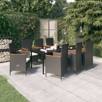 vidaXL 9 Piece Garden Dining Set with Cushions Black