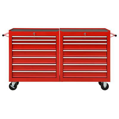 vidaXL Tool Trolley with 14 Drawers Steel Red