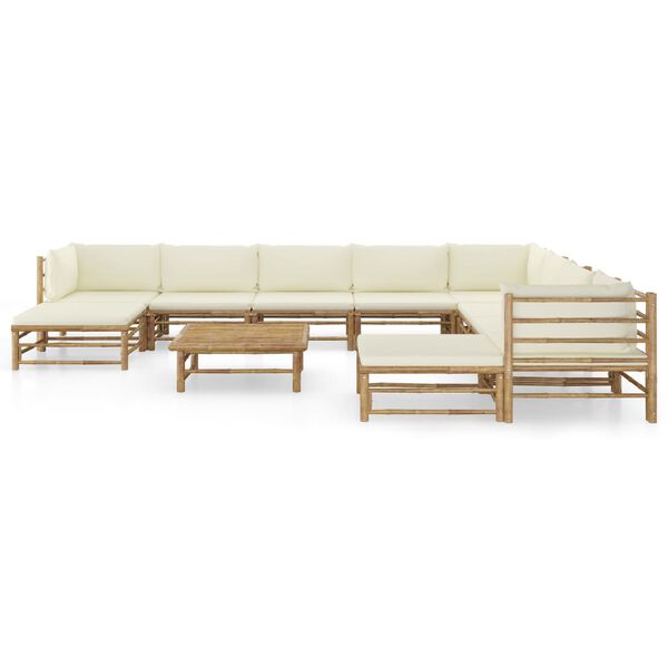 vidaXL 11 Piece Garden Lounge Set with Cream White Cushions Bamboo